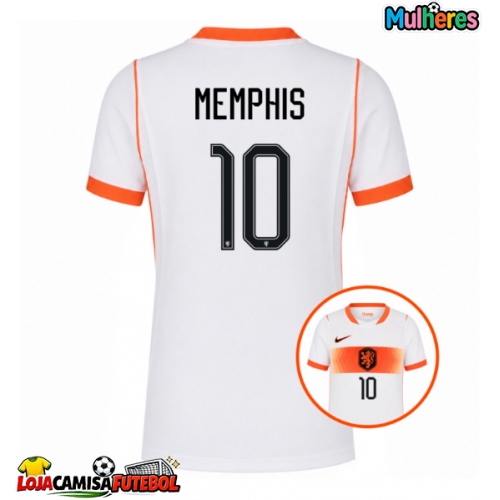 Camisa de Futebol Países Baixos Memphis Depay #10 Equipamento Secundário Mulheres Mundo 2026 Manga Curta